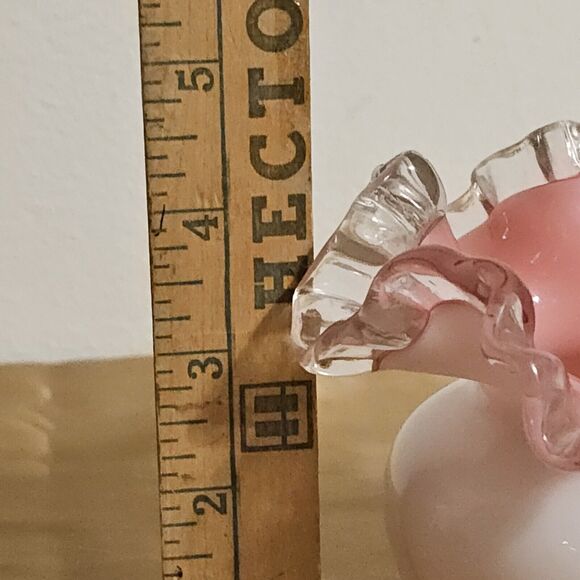 Vintage FENTON Cased Milk Glass Silver Crest White Rose Bowl Pink Ruffled - Picture 8 of 10